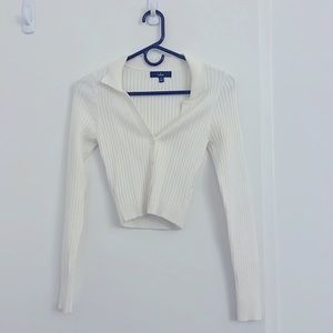 Lulus So Iconic White Long Sleeve Button-Front Ribbed Knit Top XS